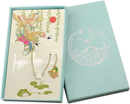 MOZART Gift Box Phoenix Chinese Style Brass Bookmark Classical Mythological Characters Mountain and Sea Sutra Series Creative Cultural Copper Bookmark Metal Bookmarks