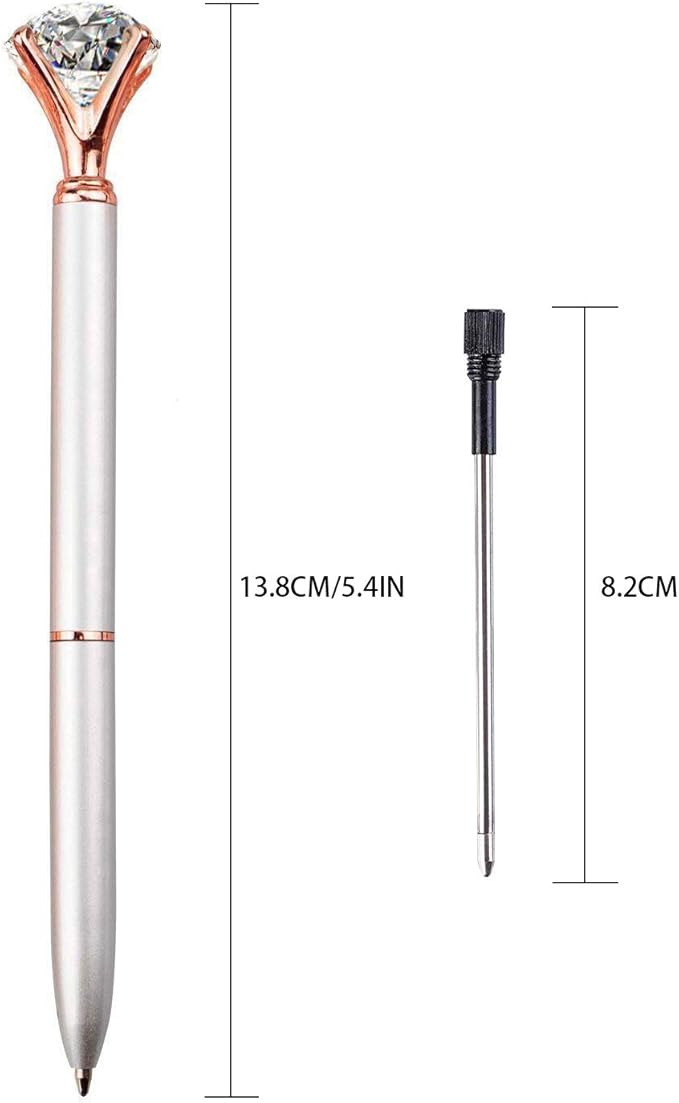 3PCS Big Crystal Diamond Ballpoint Pen Bling Metal Ballpoint PenOffices and schools, silver/White With Polka Dots/Rose Gold With Polka Dots, Includes 3 Pen Refills