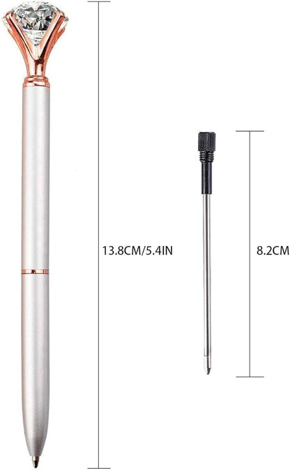 3PCS Big Crystal Diamond Ballpoint Pen Bling Metal Ballpoint PenOffices and schools, silver/White With Polka Dots/Rose Gold With Polka Dots, Includes 3 Pen Refills