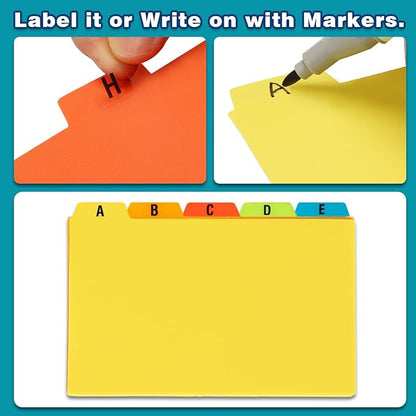 Chell 5x8 Plastic Index Card Dividers, Heavyweight Poly Index Card Guides A-Z for Flash Cards and Recipe Cards, with Alphabetical/Blank Stickers, Pack of 50