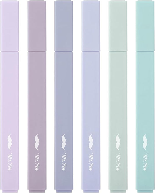 Mr. Pen- Aesthetic Highlighters, 6 pcs, Chisel Tip, Morandi Colors, No Bleed Bible Highlighter Pastel, Highlighters Assorted Colors, Pastel Highlighter Set, Cute Highlighters