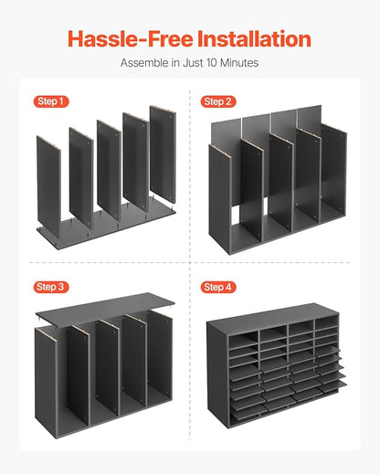 VEVOR Literature Organizer, 36 Compartments Office Mailbox with Adjustable Shelves, Wooden Mailbox Sorter Medium Density Fiberboard Office Home Classroom Storage for Files, Documents, Papers, Grey