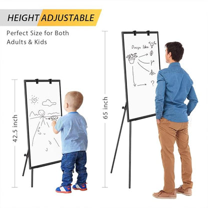 Easel Whiteboard - Black Magnetic Portable Dry Erase 40 x 28 Tripod Height Adjustable, Flipchart Easel Stand White Board for Office