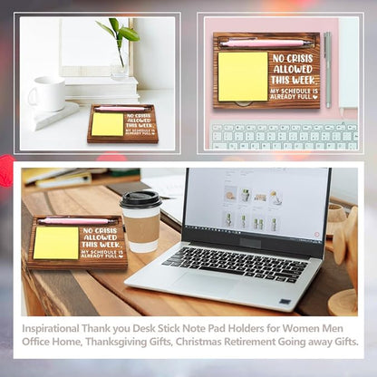 Funny Office Gifts for Coworkers, Funny Boss Gifts for Women, No Crisis Allowed This Week Wood Desk Decor, Office Self-Stick Note Pad Holders Gifts for Manager Colleague Friends-DW40