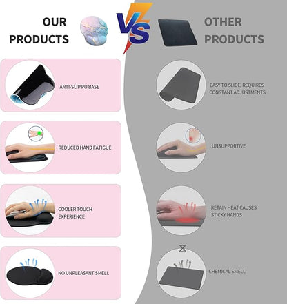 eulps Mouse Pad with Wrist Rest, Comfortable Computer Mousepad with Gel Wrist Support Smooth Surface and Non-Slip PU Base for Pain Relief, Laptop, Office & Home (Cyan Pink Marble)