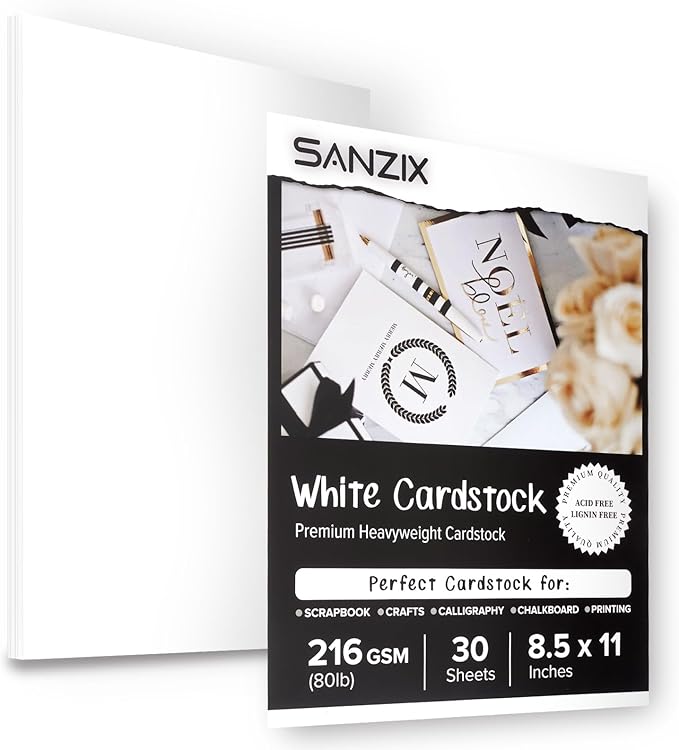 SANZIX 30 Sheets White Cardstock Paper 8.5 x 11-80lb 216 GSM Heavyweight Thick White Card Stock for Invitations, Menus, Scrapbooking, DIY Cards & Decorations | Cover Cardstock for Printers & Crafts
