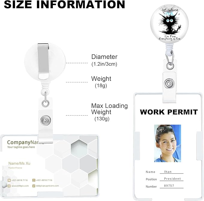 Funny Cute Cat Badge Reels Holder Retractable with ID Clip for Nurse Name Tag Card Nursing for Doctor Teacher Student Employee Office Medical Work