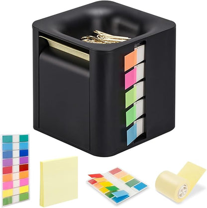 5-in-1 Sticky Note Holder for Desk - Pop Up Sticky Note Dispenser with Pop Up Post Its, Sticky Note Holder & Storage, Magnetic Absorber Case for On-The-Go Organization (Black)