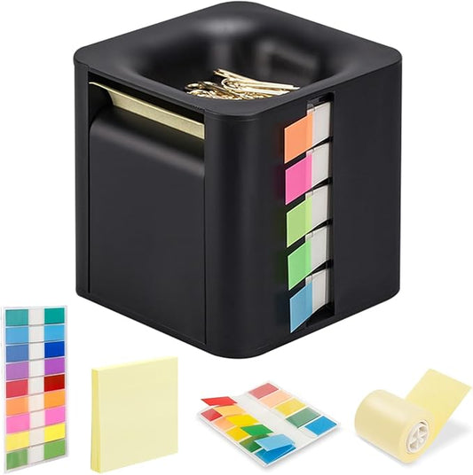 5-in-1 Sticky Note Holder for Desk - Pop Up Sticky Note Dispenser with Pop Up Post Its, Sticky Note Holder & Storage, Magnetic Absorber Case for On-The-Go Organization (Black)