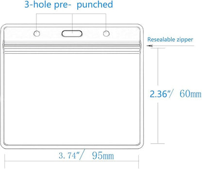 Extra Thick Horizontal ID Card Name Tag Badge Holder with Waterproof Type Resealable Zip (Holders, 200Packs)