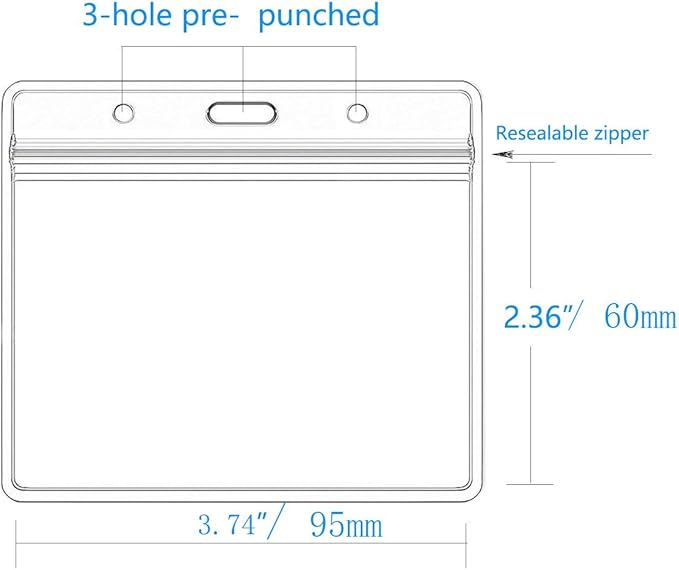 Extra Thick Horizontal ID Card Name Tag Badge Holder with Waterproof Type Resealable Zip (Holders, 300Packs)