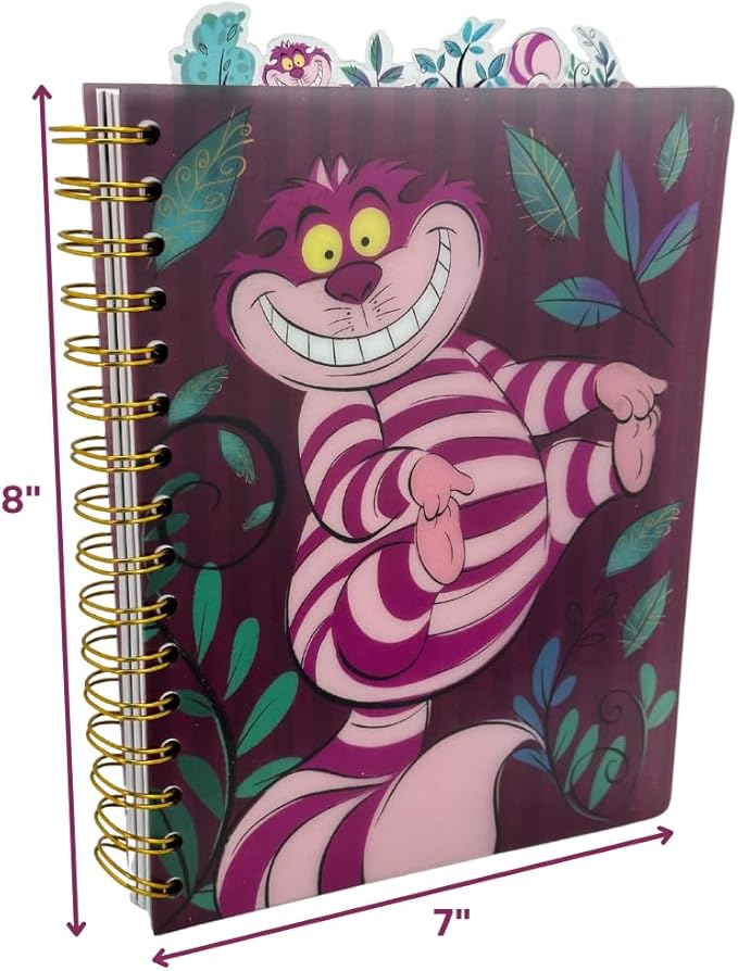 Innovative Designs Disney Alice in Wonderland Cheshire Cat Journal Notebook, Spiral Bound, 144 Lined Pages, 8 x 7 inches
