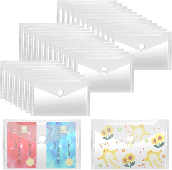 Vmiapxo 40 Pack Stamp and Die Storage Pockets, Reusable Small Plastic Envelopes Waterproof Sticker Organizer Receipt Holder Photo Storage Folders (3" x 5")
