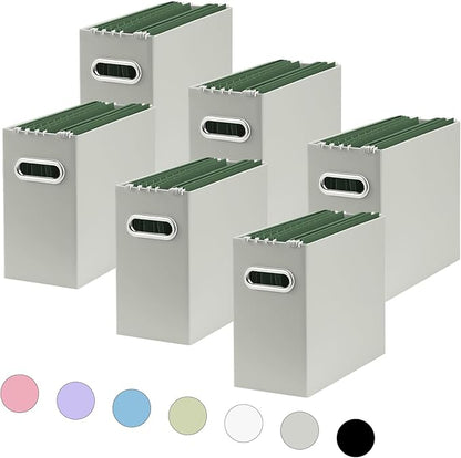 Oterri File Organizer, Small Storage Box, Cardboard File Folder Organizer, Collapsible File Box, Hanging File Organizer for Letter Size, Portable File Box with Handle, Only Box (Grey, 6 Packs)