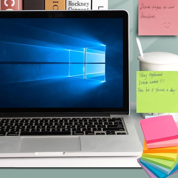 Sticky Notes & Index Strips - 8 Pads 3x3 Inch Note Pads and 8 Pads 0.6x3 inch Index Tabs, Bright Sticky Note Pads Set for Organization and Study (82 Sheet/Pads)