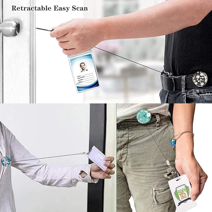 Retractable ID Badge Holder Nurse Badge Reels with Clip Name Card Holders for Office Worker Doctor Nurse (Cute Flowers 3 Pack)