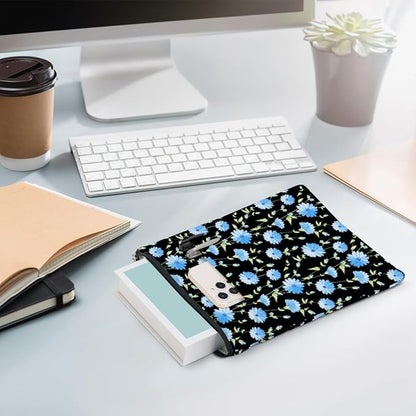 Blue Flower Pattern Book Lovers Gifts Waterproof Book Sleeve Book Pouch Book Protector with Zipper and Front Pocket BookCover Case for Women Best Friend Grandma Book Accessories Book Club Gifts