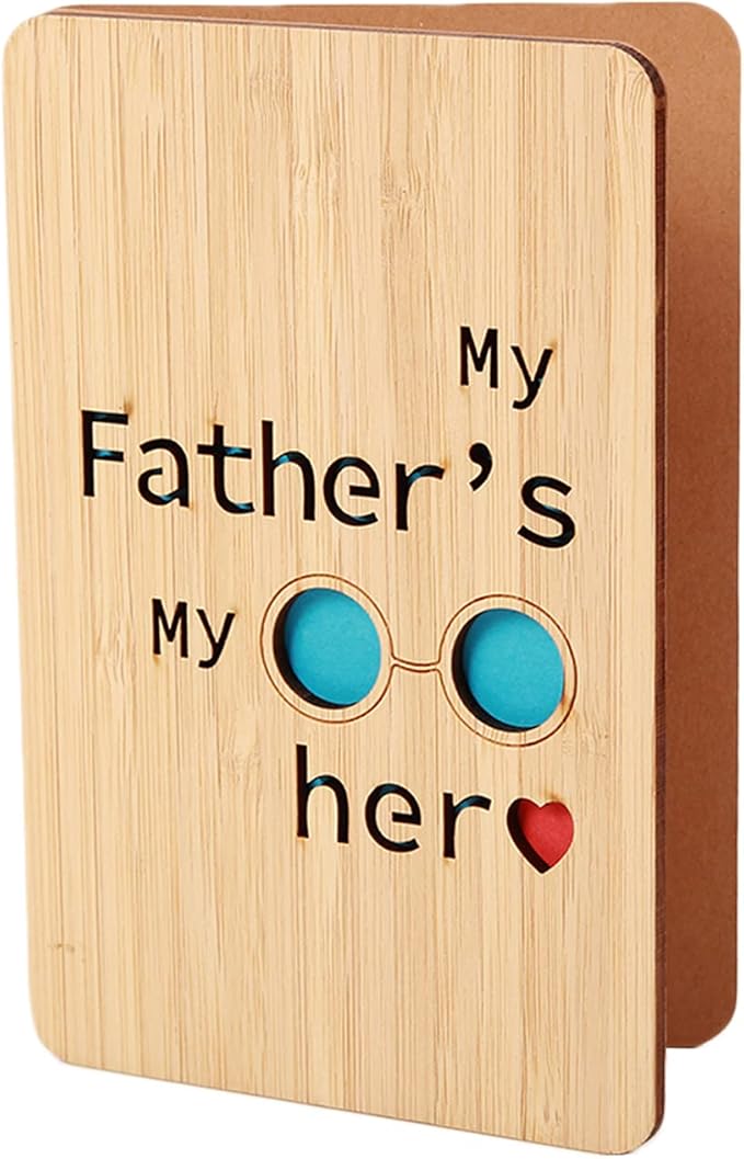 My Father My Hero Wooden Birthday Card for Dad,Thank you Card for Father,Unique Dad Cards for Papa,Fathers Day Cards for Grandpa Olddad