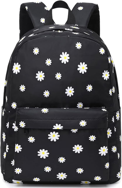 Flowers Black School Backpack for Teens Girls, Womens College Bookbags Kids School Bags Laptop Backpacks