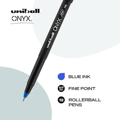 Uniball Onyx Rollerball Pen 12 Pack - Black & Blue, 0.7mm Fine Point Office Supply Gel Ink Pens