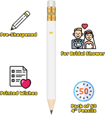 Pack of 50-4'' Bridal Shower Pencils, Pre-sharpened Half Pencils for Bridal Shower Party Games