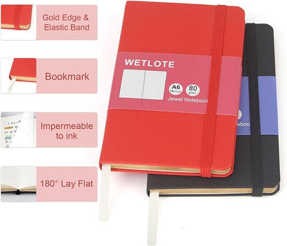 Dot Matrix Hardcover Notebook - 2 Books 3.5“ x 5.5”- Made of sustainable and excellent quality paper, simple, natural and portable, suitable for school, office use (black red)