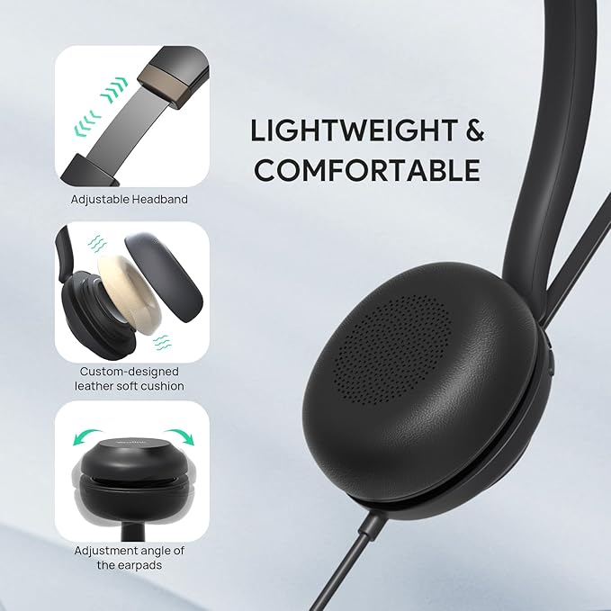 Yealink UH37 USB Headset with Noise Cancelling Microphone,Wired Headset for PC Laptop,Teams Certified,USB-A & USB-C Cable,Works with Zoom and Other Leading UC Platforms