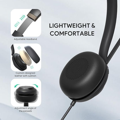 Yealink UH37 USB Headset with Noise Cancelling Microphone,Wired Headset for PC Laptop,Teams Certified,USB-A & USB-C Cable,Works with Zoom and Other Leading UC Platforms