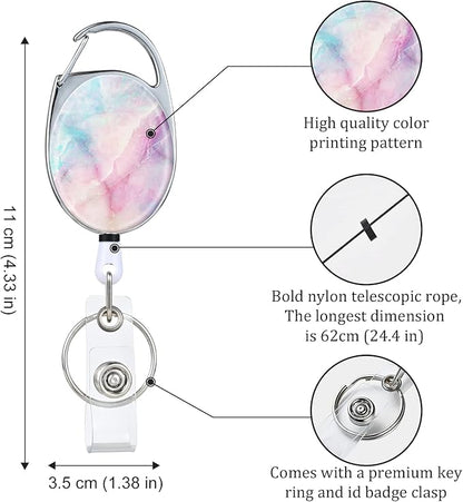 Badge Reels - Retractable Badge Holders, Double Sided Color Print Pattern, With Retractable Keychain, Badge Clip and Key Ring, Durable Nylon Rope, Color Ripple