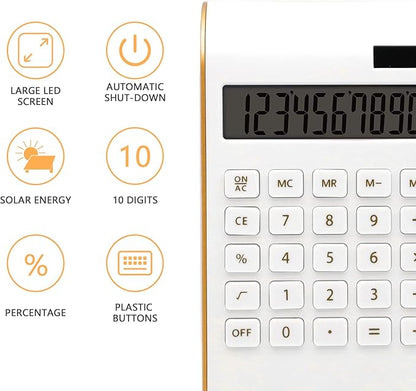 Calculator, 10 Digits Solar Battery Basic, Dual Powered Desktop Calculator, Tilted LCD Display, Inclined Design Slim Desk Calculator by Sportsvoutdoors (White)