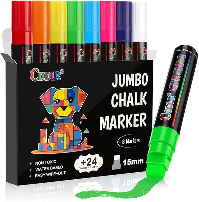 Window Chalk Markers for Cars Washable,Jumbo Liquid Chalk Marker with 8 Colors 10mm Thick Tips,Window Paint Markers for Auto,Glass,Blackboards,Bistro, Mirror, Poster, Business