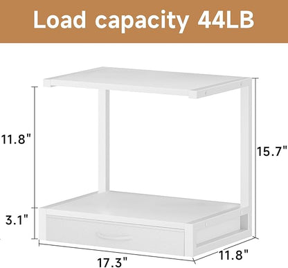 2-Tier Desktop Printer Stand with Fabric Drawer, Prtiner Table with Storage Shelf, Desk Organizer for Home Office,3D Printer,Fax Machine,Scanner, 17.3"x11.8" White