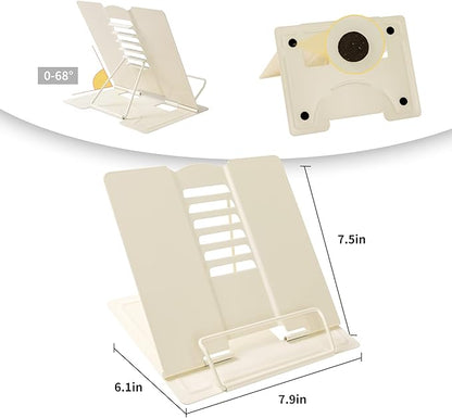Metal Book Stand - Adjustable Book Holder for Reading (Full Beige)
