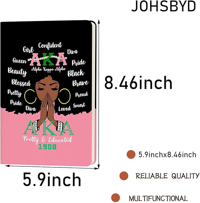 AKA Sorority Gift Leather Notebook for Women Girls Pink and Green Greek Sorority Journal Notebook Sisterhood Graduation Gift (3)