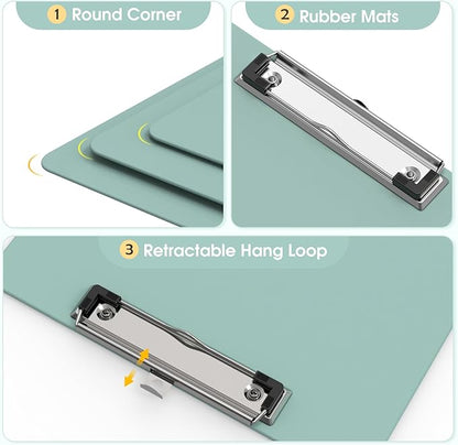 Plastic Clipboards 6 Pack, A4 Deep Green Clip Board 8.5x11 for Classroom, Students, Kid, Woman, Size 9" x 12.5" with Low Profile Clip, Office & School Supply