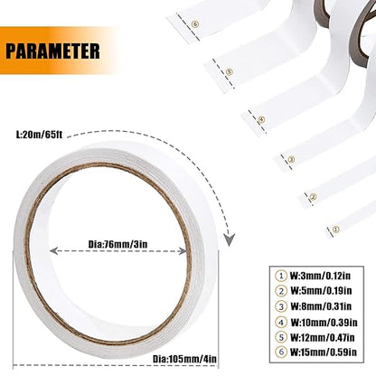 Double Sided Tape for Crafts, Double-Sided Tape for Arts, Scrapbook Supplies, Photography, Gifts Box, Scrapbooking, Card Making, Paper Backing, Tear-by-Hand, 6 Roll Heavy Duty Multi-Size Adhesive Tape