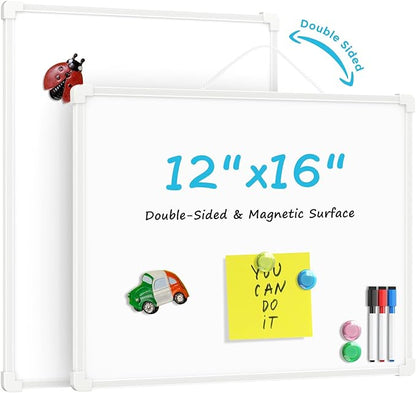 MaxGear Double-Sided Dry Erase Board for Wall, 16"x12" Hanging Whiteboard, Small Dry Erase White Board with 3 Markers&4 Magnets, Portable Whiteboard for Students - Planning, Drawing, Memo, to Do List