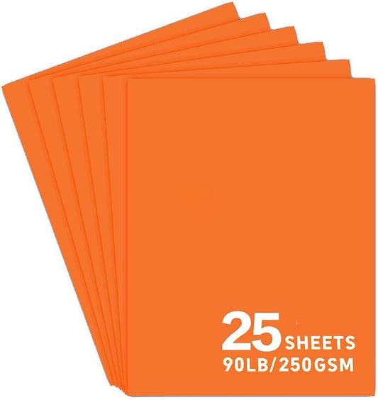 25Sheets Orange Cardstock Paper, 8.5 x 11 Card stock for Cricut, Thick Construction Paper for Card Making, Scrapbooking, Craft 90 lb / 250 gsm (Orange)