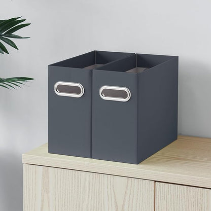 Oterri File Organizer, Small Storage Box, Cardboard File Folder Organizer, Collapsible File Box, Hanging File Organizer for Letter Size, Portable File Box with Handle, Only Box (Dark Grey,4 Packs)