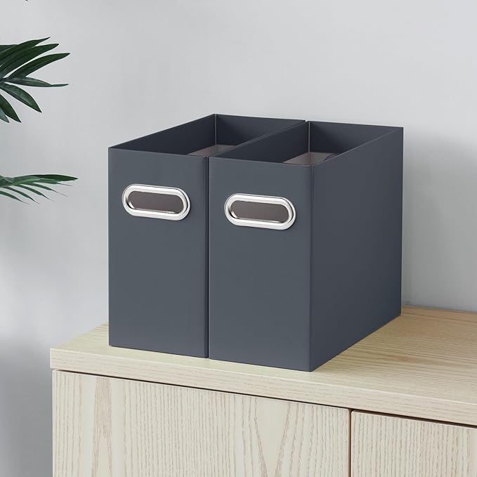 Oterri File Organizer, Small Storage Box, Cardboard File Folder Organizer, Collapsible File Box, Hanging File Organizer for Letter Size, Portable File Box with Handle, Only Box (Dark Grey,6 Packs)