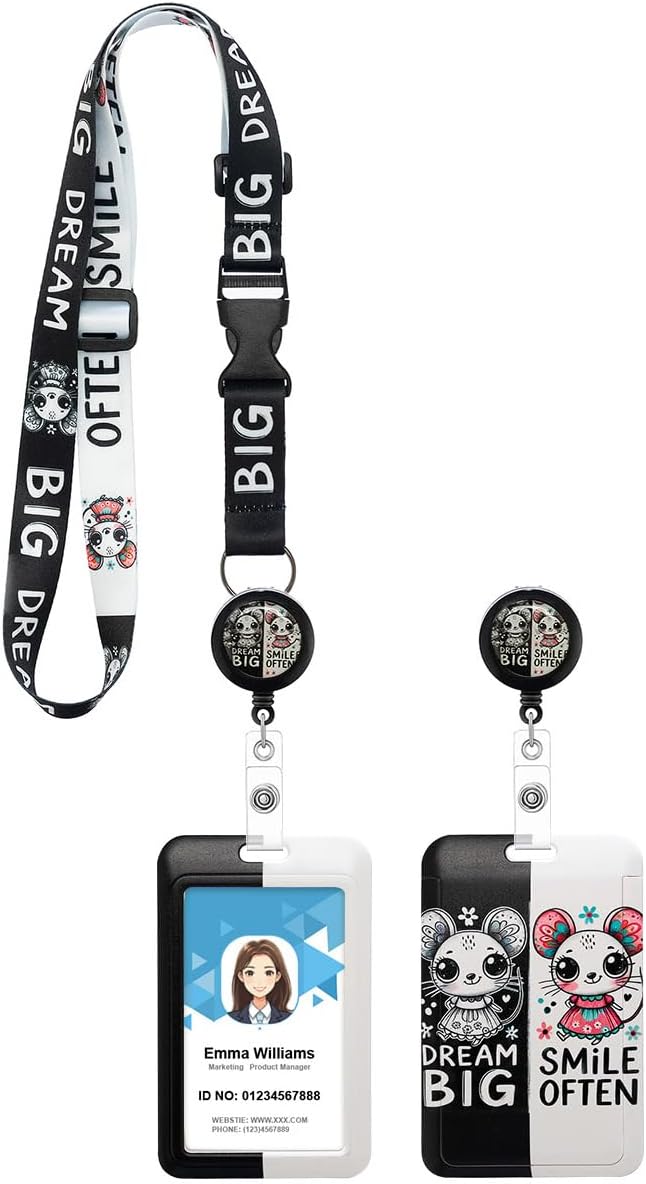 Cartoon Mouse Lanyards Badge Holder, Adjustable Lanyard with Retractable Badge Reel,Inspirational ID Badge Holder for Teachers, Nurses, Students, Office Staff & Everyday Essentials