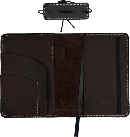 Thot Ra Leather Cover for Field Notes, Passport Cover, Leather Notebook Cover for 3.5" x 5.5" with Pen Holder, Only Cover (Dark Brown)