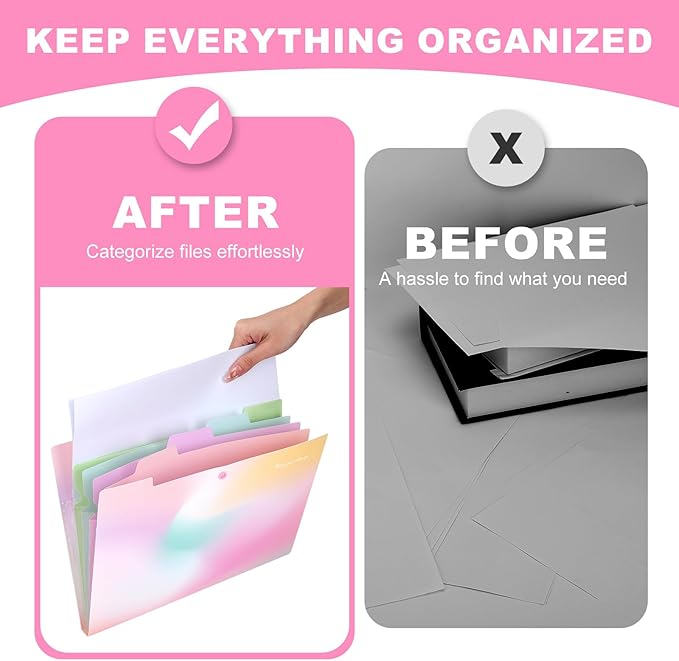 Ddaowanx Expanding File Folder, Letter A4 Size Accordion Plastic File Organizer, 5 Pocket Folders for Documents, Aesthetic Folder with Labels, Paper Organizer for School Office (Aurora Pink)