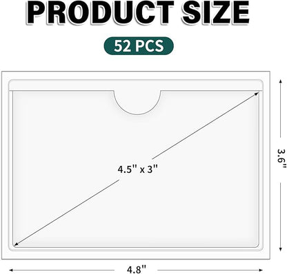 52 Pack Index Card Pockets with Top Open, 4.5 x 3 Inch Adhesive Label Pockets Clear Plastic Index Card Holder for Organizing, Storage Bins, Library Cards, Notes
