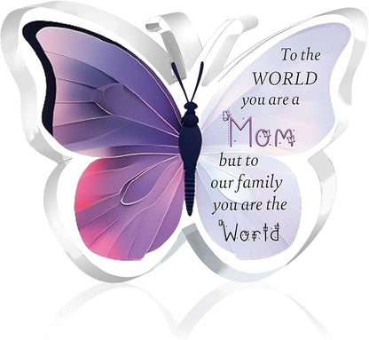 Mommy Gifts for Women Acrylic Plaque Bookmark Set Birthday Gifts for Mom Personalised Butterfly Keepsake Bookmarker Mothers Day Christmas Gifts for Her from Daughter Son Mum You are The World