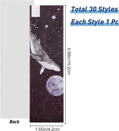 GORGECRAFT 1 Box 30PCS Bookmarks Aesthetic Galaxy Bookmarks Cool Space Starry Sky Bookmarks Vintage Style Clip in Bookmark Page Marker for Women Men Book Lovers Book Club Classroom Gift(Dark Blue)