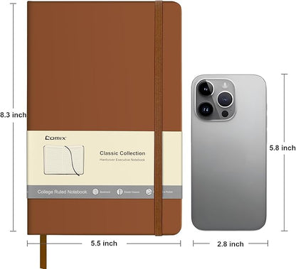 Comix 6 Pack Lined Journal Notebooks for Work, 240 Pages, 5.5"x8.3", Brown, Hardcover, A5 Medium College Ruled, Journaling Notebooks for Notes-Taking, Fits for Office School Home