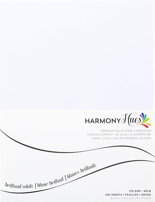 Cardstock 8.5 x 11 Paper Pack - 65lb Smooth Card Stock for Crafts, Cardmaking, Printers - 100 Scrapbook Sheets - Double Sided with Solid Core, Brilliant White
