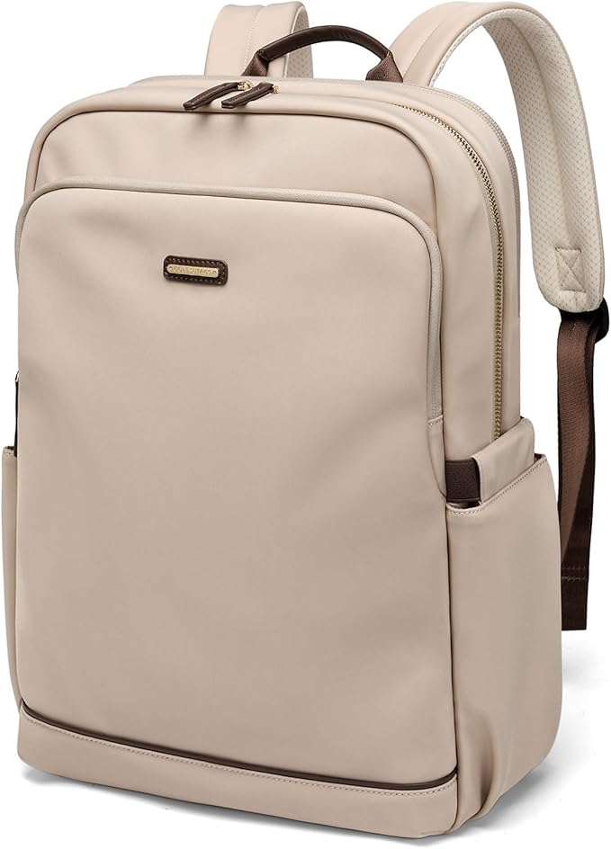 GOLF SUPAGS Laptop Backpack Purse for Women Water Resistant Teacher Nurse Bag, 15.6 Inch Work Business Travel Backpack (Apricot)