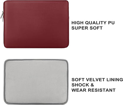 RAINYEAR 14 Inch Laptop Sleeve Soft PU Leather Case Protective Water Resistant Zipper Cover Carrying Bag Compatible with 14" Notebook Computer Chromebook, 14 MacBook Pro A2442(Red)